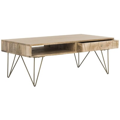 Transitional Mango Wood Rectangular Coffee Table with Storage