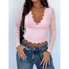 Women's Floral Lace Long Sleeve Crop Top Deep V Neck Low Cut Slim Fit Spring Fall Shirt Going Out Tops - 2 of 4