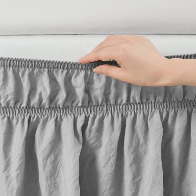 Light Gray Ruched Ruffle Elastic Easy Wrap Around Bed Skirt