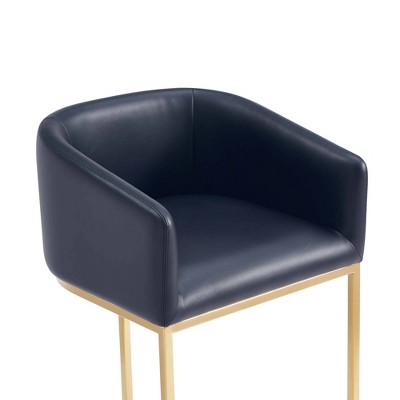 Set of 2 Black Leather and Gold Metal Barstools