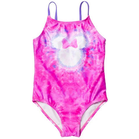 Disney Mickey Mouse & Friends Minnie Mouse Little Girls One Piece Bathing Suit Tie Dye Pink 7-8