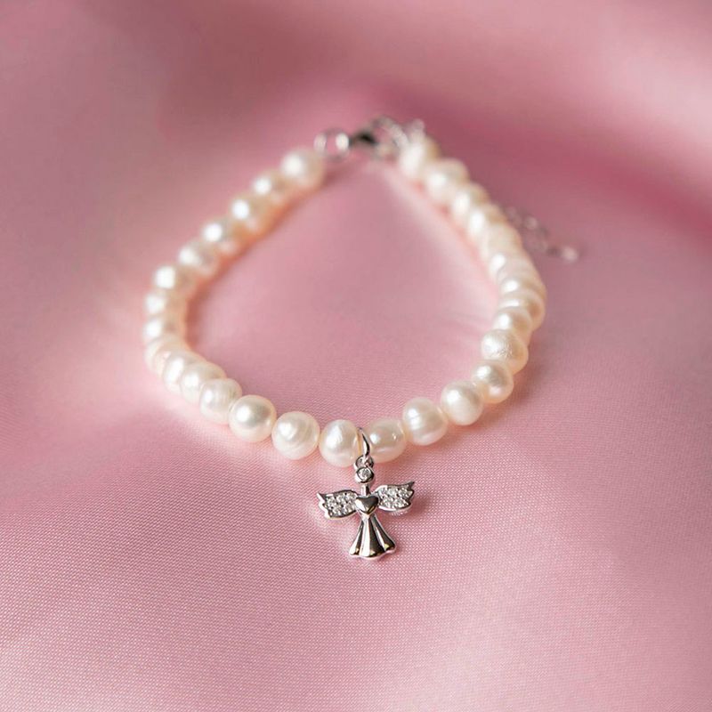 Girls' Guardian Angel Cultured Pearl Strand Bracelet Sterling Silver - In Season Jewelry, 4 of 6