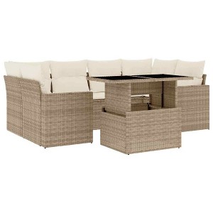 vidaXL Patio Sofa Set with Cushions Outdoor Furniture 7 Piece Poly Rattan - Beige and Cream Without Storage - 1 of 4