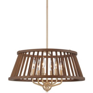 Possini Euro Design Givens 19 3/4" Modern Pendant Chandelier Ceiling Light Fixture Dining Room Over Table Hanging 6-Light Satin Bronze and Wood Finish - 1 of 4