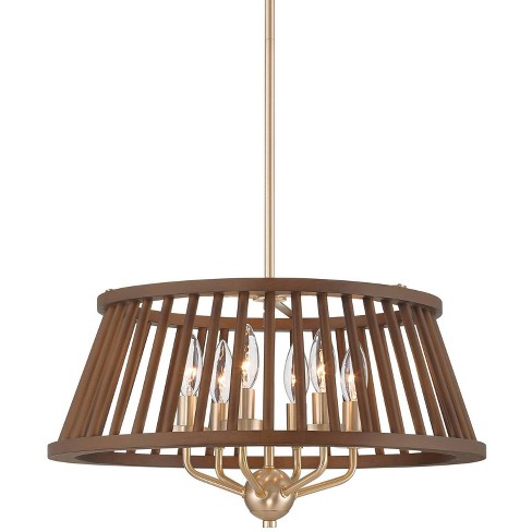 Possini Euro Design Givens 19 3/4" Modern Pendant Chandelier Ceiling Light Fixture Dining Room Over Table Hanging 6-Light Satin Bronze and Wood Finish - image 1 of 4