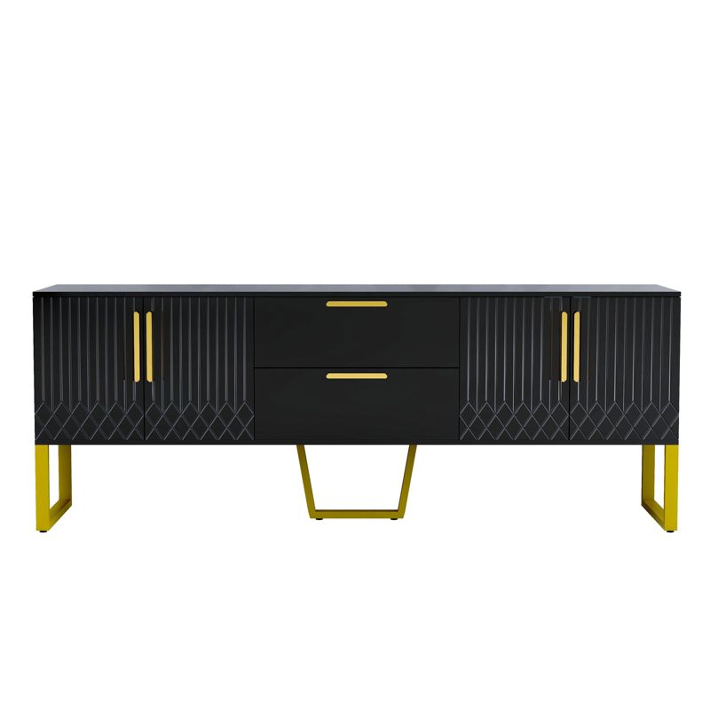 Modern Wood TV Stand for TVs up to 75" with Gold Metal Legs, Handles and Drawers - ModernLuxe, 5 of 11