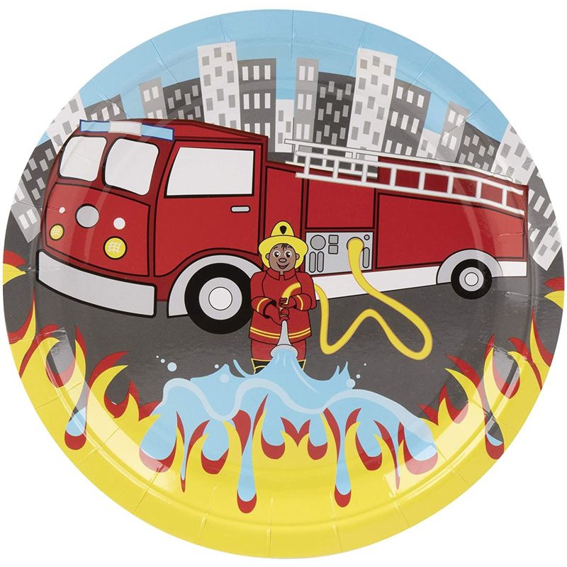 Juvale Fire Truck Party Supplies Paper Plates Cutlery (Set of 24), 3 of 8