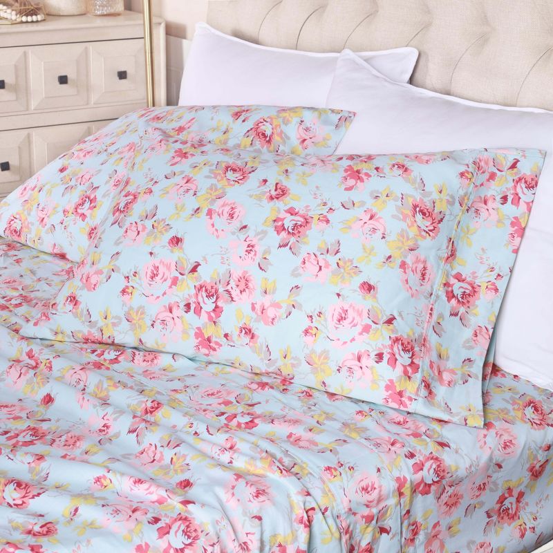 Cotton 300 Thread Count Sheet Set, Vintage Floral or Solid by Blue Nile Mills, 5 of 10