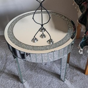 Artloge 23.62in Luxury Mirrored Round End Table with Crystal Diamonds Inlay Bedside Table - 1 of 4