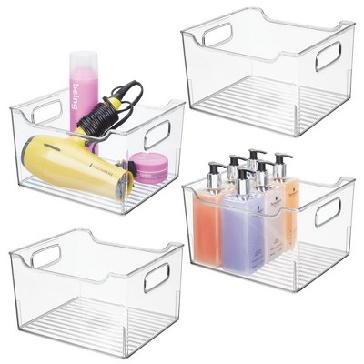 mDesign Deep Plastic Bathroom Storage Organizer Bin with Handles - 2 Pack, Clear