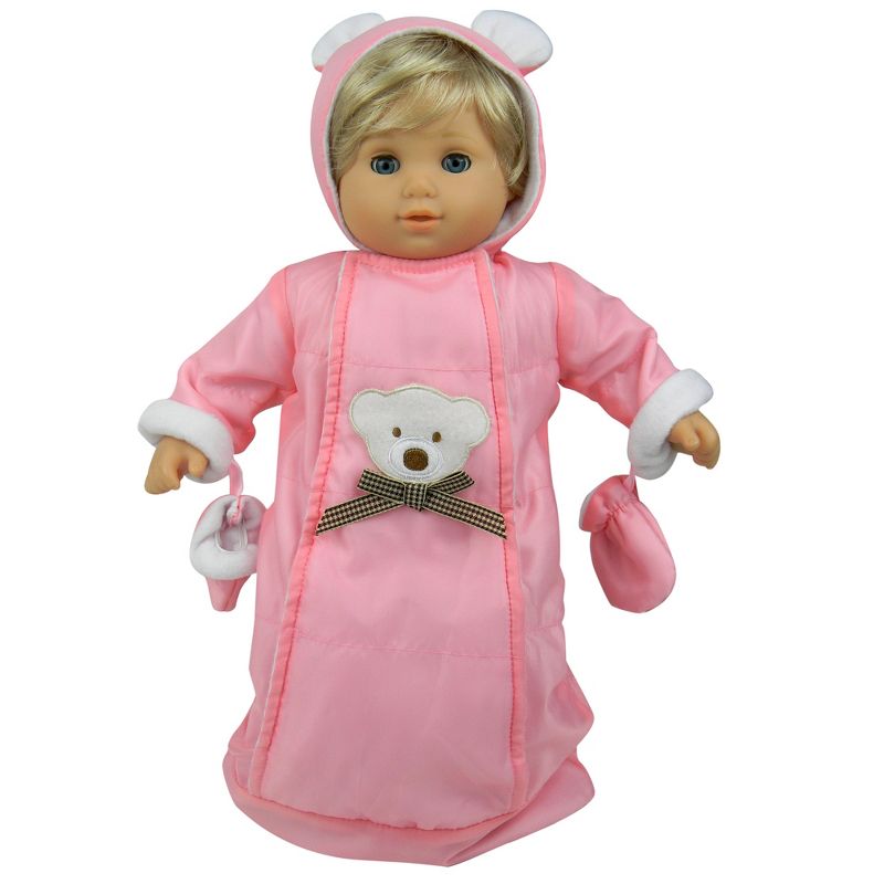 Sophia’s Polar Bear Bunting Snowsuit Sack for 15" Dolls, Pink, 1 of 6