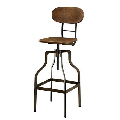 Wooden Swivel Barstool with Black Metal Base Brown - Benzara