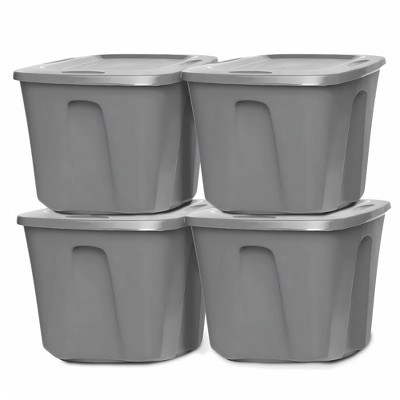 HOMZ Stackable and Nestable Heavy Duty Plastic Storage Container with 4 Way Handles