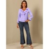 INSPIRE CHIC Women's Office Work Ruffle V Neck Long Sleeve Chiffon Peasant Blouse - 3 of 4