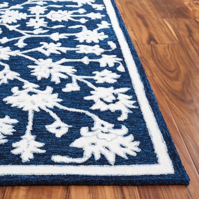 Handmade Navy and Ivory Wool Tufted Runner Rug 2'-3" x 9'