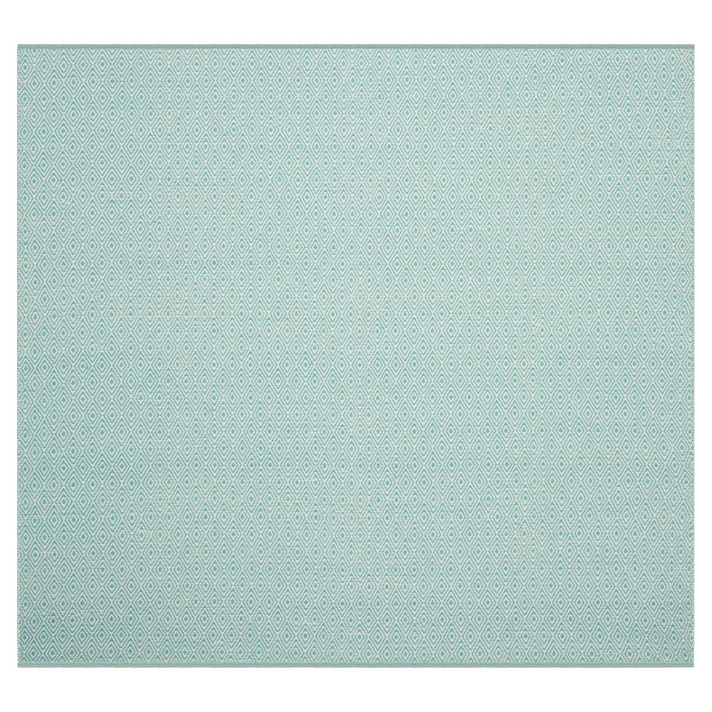 Ivory/Aqua Stripe Flatweave Woven Square Accent Rug