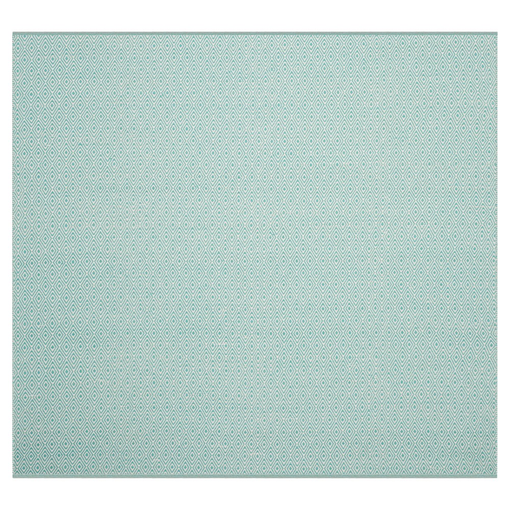 Ivory/Aqua Stripe Flatweave Woven Square Accent Rug - (4'x4') - Safavieh