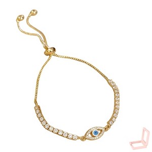 Gold-Tone Evil Eye Adjustable Bracelet with Cubic Zirconia, Protective Symbol Jewelry for Women, Daily & Gifting Occasions - 1 of 4