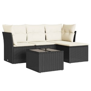 vidaXL Garden Sofa Set Black PE rattan, powder-coated steel, tempered glass - 1 of 4