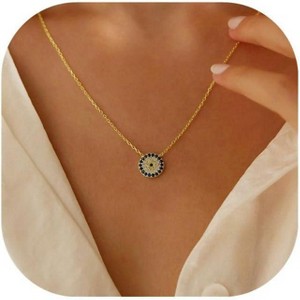 Evil Eye Necklace: 14K Gold Plated Blue CZ Diamond Boho Pendant for Women, Protection Gift - 1 of 4