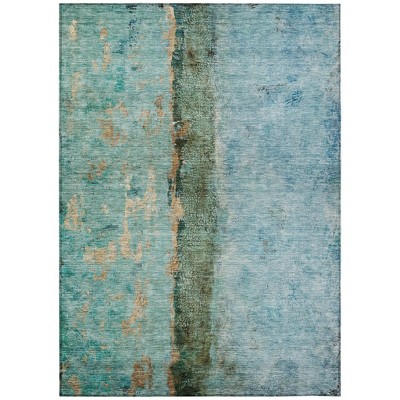Blue And Gold Abstract Washable Indoor Outdoor Area Rug