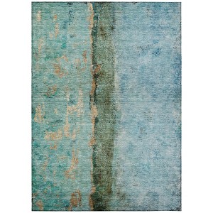 Blue And Gold Abstract Washable Indoor Outdoor Area Rug - 1 of 4