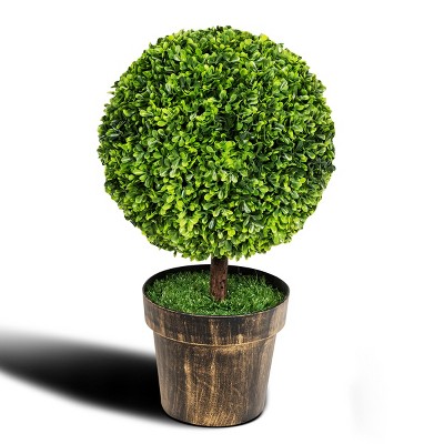 22'' Green Plastic Boxwood Topiary Tree in Rustic Pot