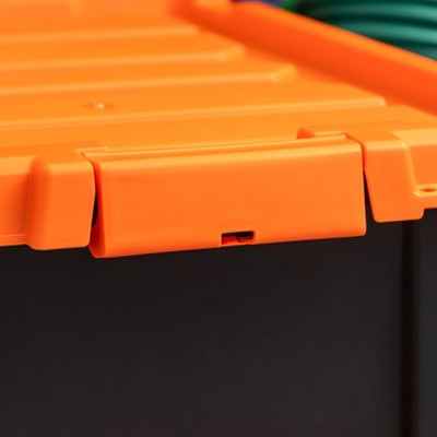 Heavy Duty Black and Orange Stackable Plastic Storage Bins with Lids