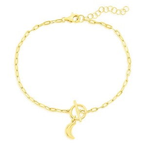 Bella Silver Sterling Silver Crescent Moon Charm Paperclip Toggle Bracelet - Gold Plated - Gold - 6.5+1 Inch - 1 of 2