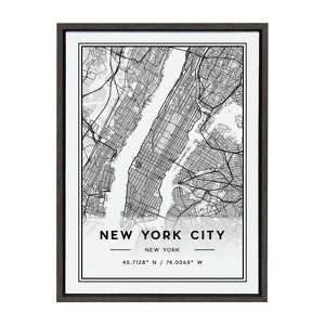 18" x 24" Sylvie New York City Modern Map by Jake Goossen Framed Wall Canvas Gray - Kate & Laurel All Things Decor - 1 of 4