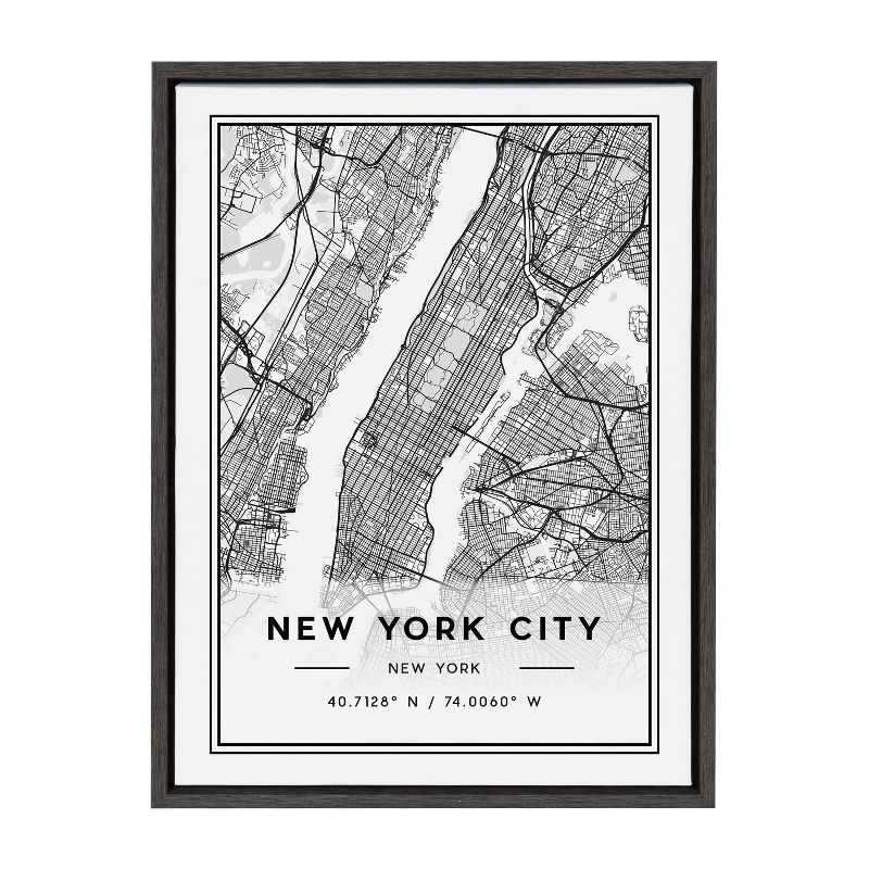 18&#34; x 24&#34; Sylvie New York City Modern Map by Jake Goossen Framed Wall Canvas Gray - Kate &#38; Laurel All Things Decor, 1 of 7