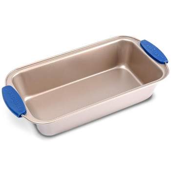 NutriChef Non-Stick Loaf Pan - Deluxe Nonstick Gold Coating Inside and Outside with Blue Silicone Handles