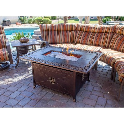 Elegant Bronze Rectangular Gas Fire Pit Table