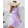 WhizMax Women's Swiss Dot Short Sleeve V Neck High Waist Casual Dress Lightweight Ruffle Solid Summer Mini Dress - 3 of 4