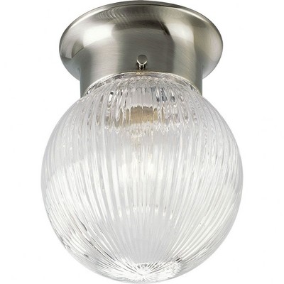 Progress Lighting Madison 1-Light Flush Mount, Brushed Nickel, Clear Ribbed Glass Globe
