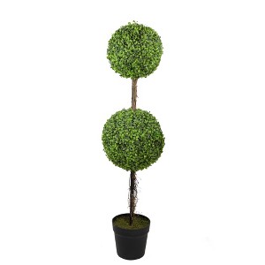 Northlight 4' Unlit Artificial Potted Two Tone Green Double Ball Boxwood Topiary Garden Tree - 1 of 4