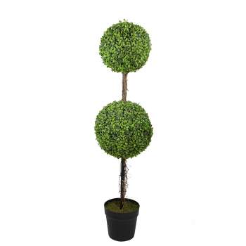 Northlight 4' Unlit Artificial Potted Two Tone Green Double Ball Boxwood Topiary Garden Tree