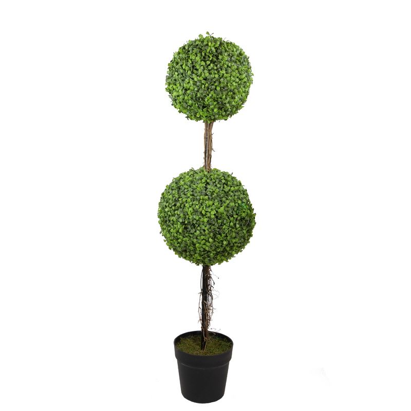 Northlight 4' Unlit Artificial Potted Two Tone Green Double Ball Boxwood Topiary Garden Tree, 1 of 6