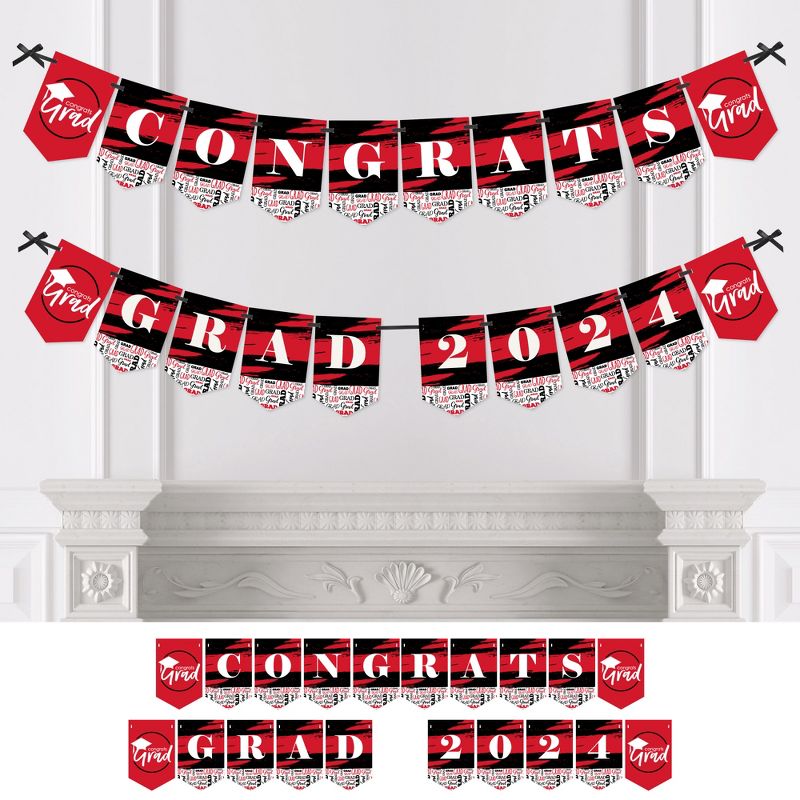 Big Dot of Happiness Red Graduation Bunting Banner - Party Decorations - Congrats Grad 2024, 1 of 6