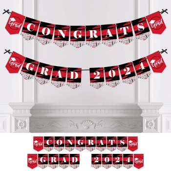 Big Dot of Happiness Red Graduation Bunting Banner - Party Decorations - Congrats Grad 2024