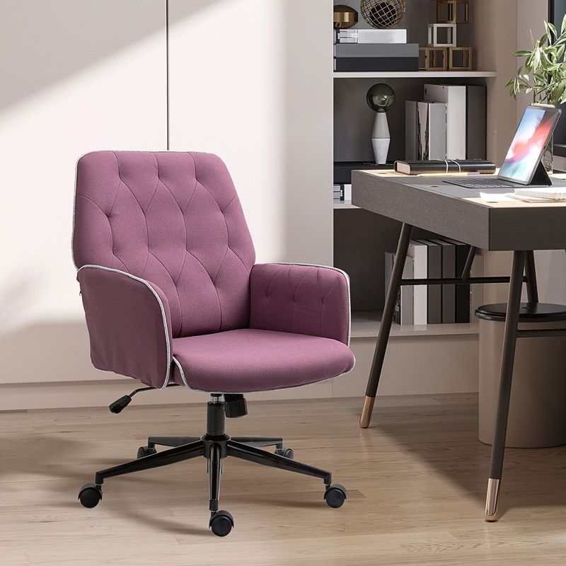 Vinsetto Modern Mid-Back Tufted Velvet Fabric Home Office Desk Chair with Adjustable Height, Swivel Adjustable Task Chair with Padded Armrests, 3 of 8