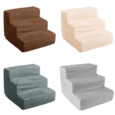 Gray High-Density Foam Pet Stairs with Microfiber Cover