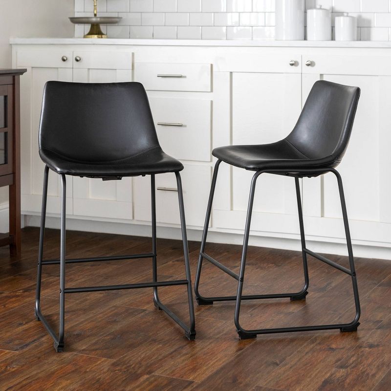 Set of 2 Laslo Modern Upholstered Faux Leather Counter Height Barstools - Saracina Home, 3 of 19