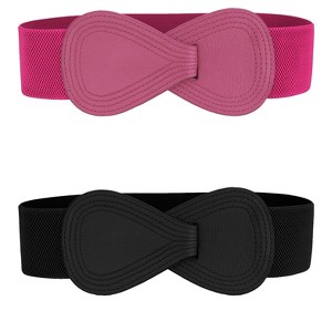 Allegra K Women's Faux Leather Interlock 8-shaped Buckle Elastic Waist Belt 2 Pcs - 1 of 4