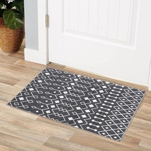 Acekool Washable Boho Area Rug, Low Pile, Non Slip, Foldable, Geometric Print for Entryway, Kitchen, Living Room, Blue Gray, Multi Sizes - 1 of 4