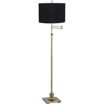 360 Lighting Swing Arm Floor Lamp Antique Brass Black Fabric Drum Shade for Living Room Reading Bedroom Office