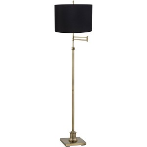 360 Lighting Swing Arm Floor Lamp 70" Tall Antique Brass Black Fabric Drum Shade for Living Room Reading Bedroom Office - 1 of 4
