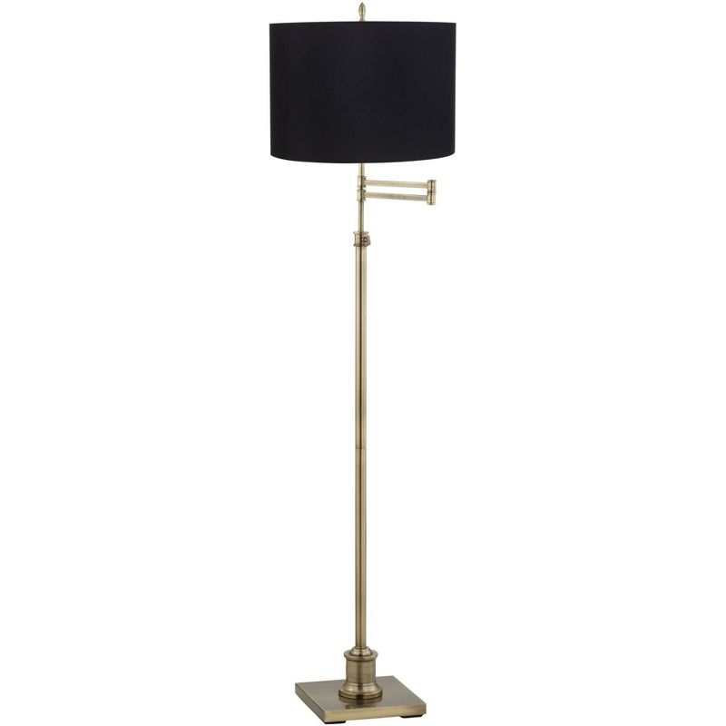 360 Lighting Swing Arm Floor Lamp 70" Tall Antique Brass Black Fabric Drum Shade for Living Room Reading Bedroom Office, 1 of 5