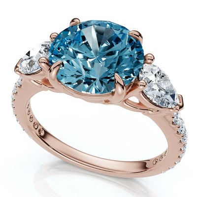 Pompeii3 Certified 3 1/2Ct Fancy Blue Lab Created Accent Diamond Engagement Ring 14k Gold