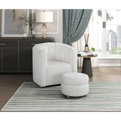 NicBex Swivel Chair with Ottoman, Modern Arm Chair with Boucle Fabric and Solid Wood Base, Accent Chair for Living Room